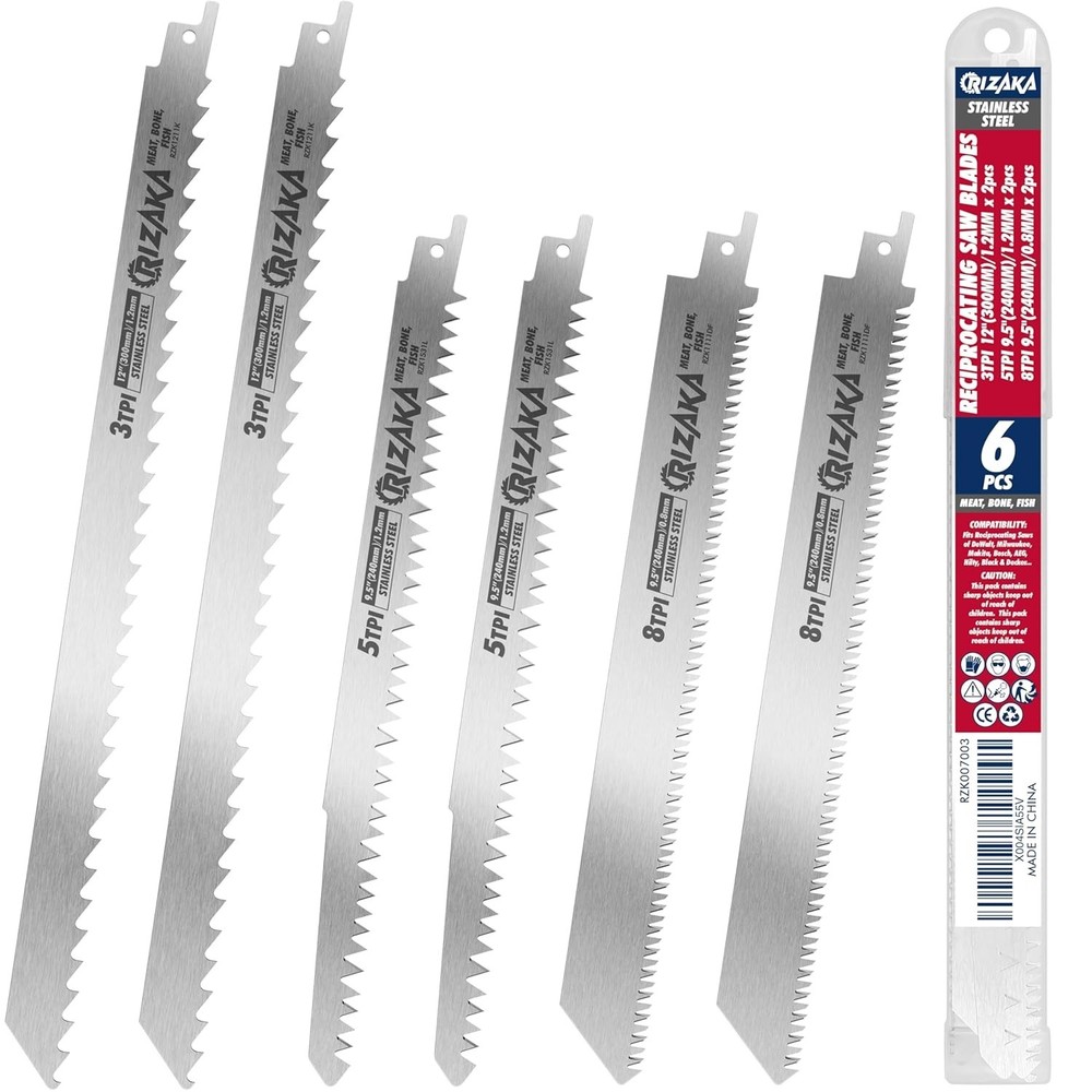 6 Pack Reciprocating Saw Blades for Frozen Meat Bone Fish – 3TPI Steel