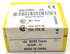 Box of 100 Bussmann GMC2 250 Volt 2 Amp Slow Blow 5mm x 20mm Glass Fuses