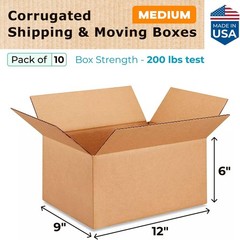 Medium Moving & Shipping Boxes 12x9x6 inches (10-Pack) – Extra Strength 200 l…