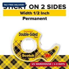 Scotch Double-Sided Tape, 1/2 in x 250 in (12.7 mm x 6.35 m), 3 Pack