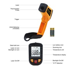 Digital Thermometer Temperature -58°F to 1112 °F(-50°C to 600°C) Handheld Non…