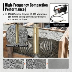 Concrete Vibrating Tool 1500W 16000RPM 4.5m 14-3/4ft Long Shaft Rod, Easy to Use