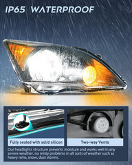 Headlight Assembly Black Housing Amber Reflector Pair 2007-2011 Honda CR-V