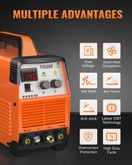 200A TIG Welder 110V&220V HF TIG/MMA Welder Machine with Post Gas & Helmet DIY