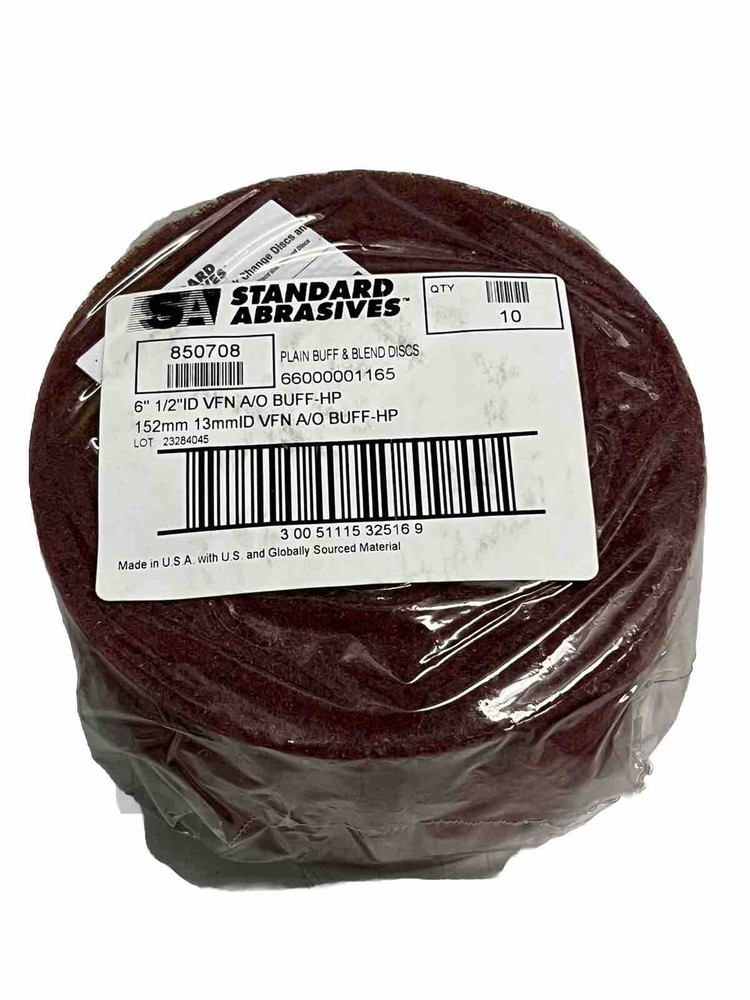 850708 Standard Abrasives 3M Buffing Blending Disc 6” Dia. X 1/2”ID VFN A/O 10pc