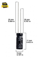 1Uf 50V 5 * 11Mm 20Pcs Electrolytic Capacitor 1 Uf MFD 50 Volt 0.2 * 0.43In Alum