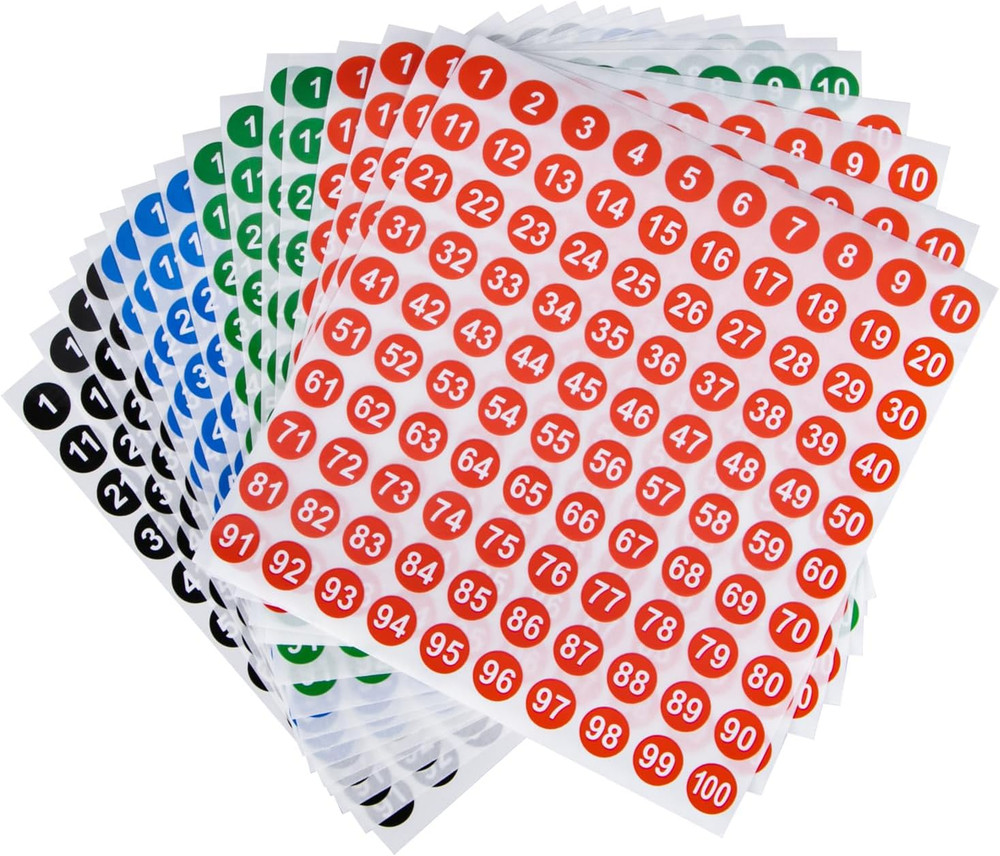 16 Sheets Small round Number Stickers Self Adhesive Labels for Office, Home