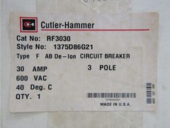NEW Cutler Hammer RF3030 30 Amp 600V 3-Pole Circuit Breaker 30A 1375D86G21