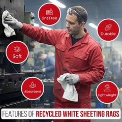 White Recycled Sheeting Rags Wiping Rags – 50 lbs. Box – Multi Purpose Cleaning