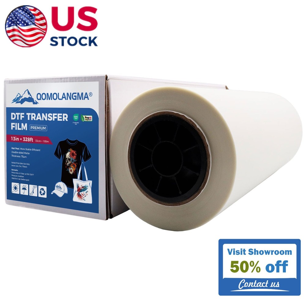 US Stock 13” x 328′ PET DTF Transfer Film Premium Roll Warm Peel Double Sided