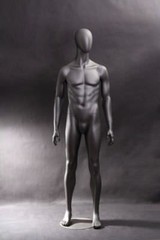Male Adult Egg Head Fiberglass Metallic Gray Mannequin with Base