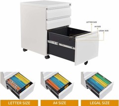 Metal Office Rollin Filing Cabinet Deep Drawers File Storage Cabinet on Wheels