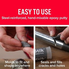 SteelStik, 1 Hour Cure, Steel Reinforced Epoxy Putty Stick – 2 Pack, Dark Grey (