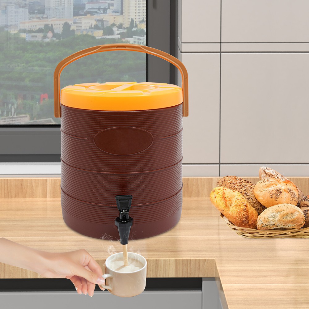 6.6gal Brown Insulated Beverage Dispenser Hot Cold Drink Dispenser with Faucet
