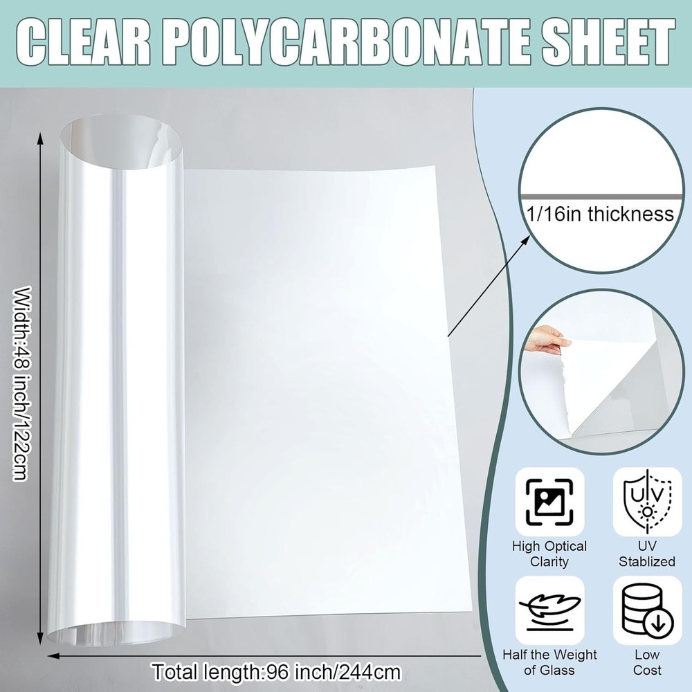 Beeveer Polycarbonate Clear Plastic Sheet 1 Pcs 48 x 96 Flexible Plastic Sheet