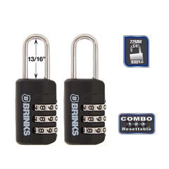 Zinc Diecast 22Mm Combination Sport Padlock with 13/16In Shackle, 2 Pack