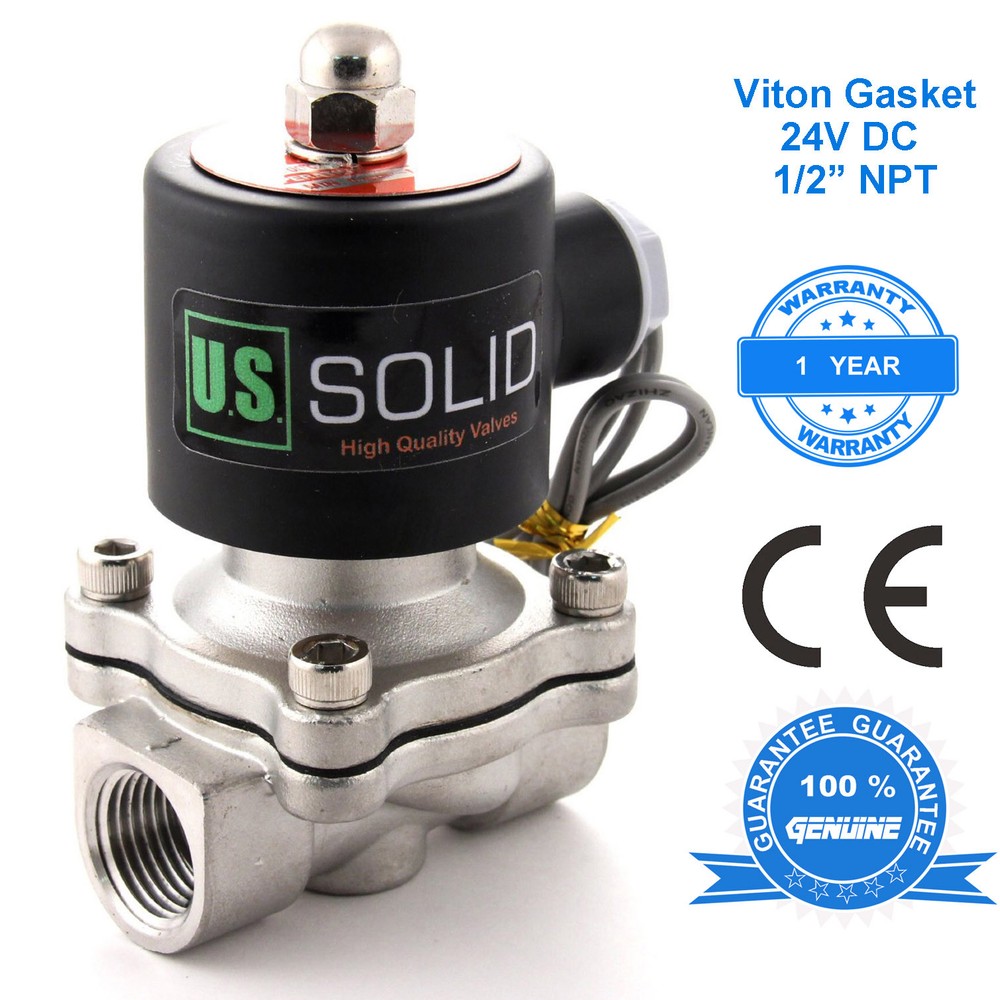 U. S. Solid 1/2″ Stainless Steel Electric Solenoid Valve 24V DC Normally Closed