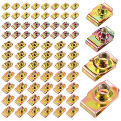 100 PCS U-Clip Nut Set for Auto Car – M4 M5 M6 M8 Assortment Kit (25 Each), Colo