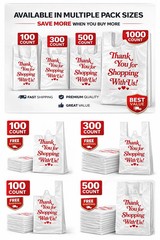 1000 Count Thank You Bags Small 8x4x16 T-Shirt Plastic Bags Bulk Heavy Duty