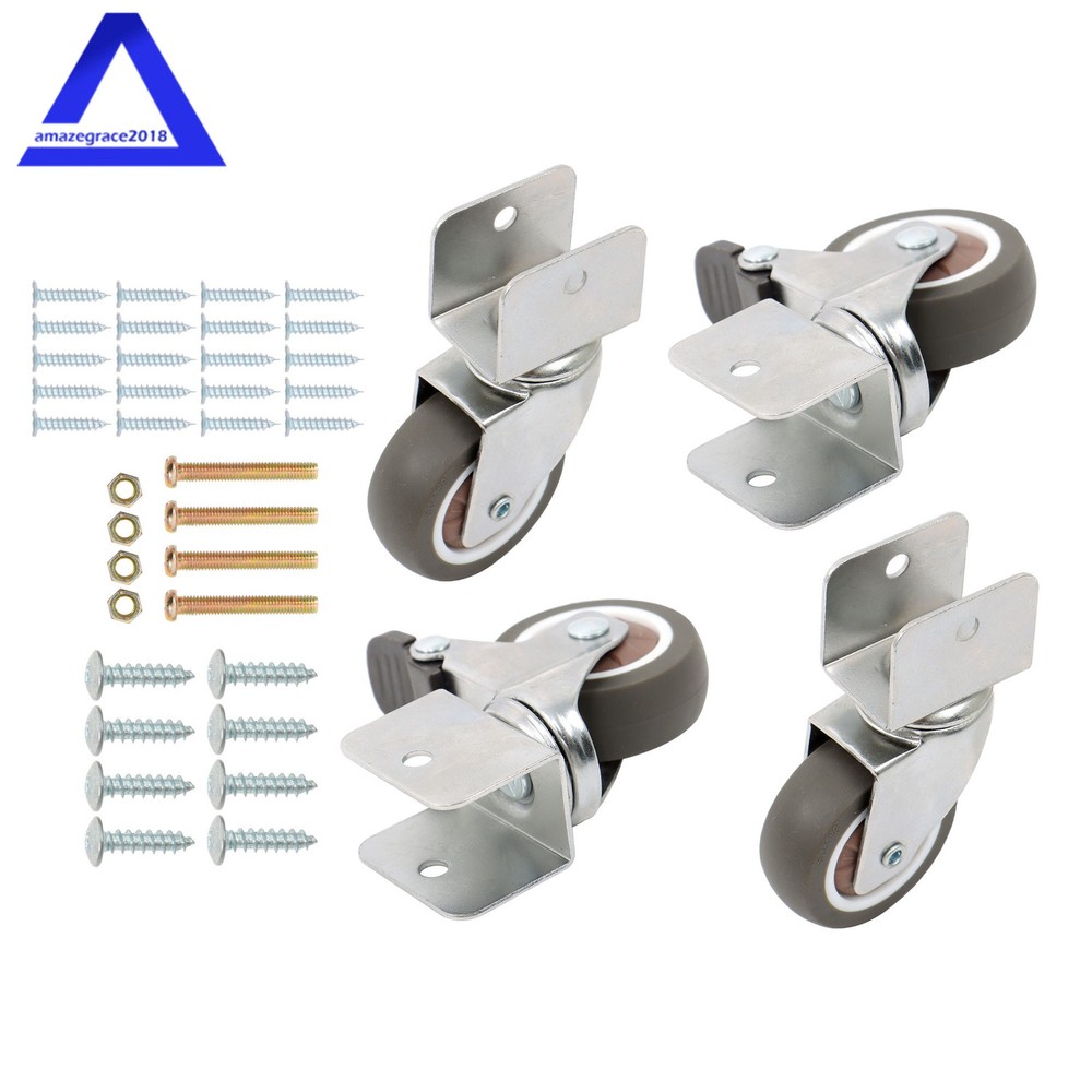 4PCS Heavy Duty U Bracket Shaped 2″ Caster Wheels (2 with brake & 2 without)