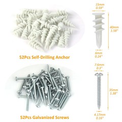 104 Pcs Wall Sheetrock Anchors And Screws Drywall Drilling Hanging And Mounting