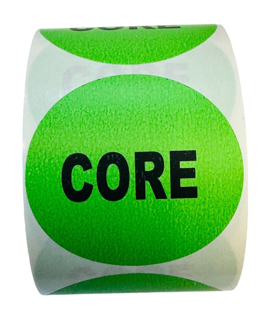 Core Labels – 2″ Round Return Automotive Parts 500 Each, 1-8 Rolls