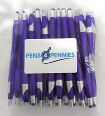 30ct Lot Misprint Retractable Click Pens w/Stylus: PURPLE: Javalina / Slimster