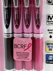 4 Pentel EnerGel RTX Gel Pens MEDIUM 0.7mm BLACK Ink LIQUID BCRF PEN CANCER PINK