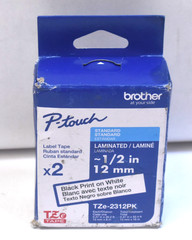 Brother P-Touch Standard Laminated Label Tape 2 Pack Black On White TZe-2312PK
