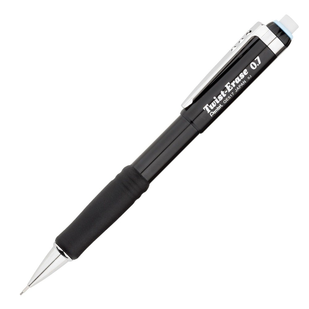 QE517A Pentel Twist-Erase III Mechanical Pencil, 0.7mm, Black Barrel, Pack of 12
