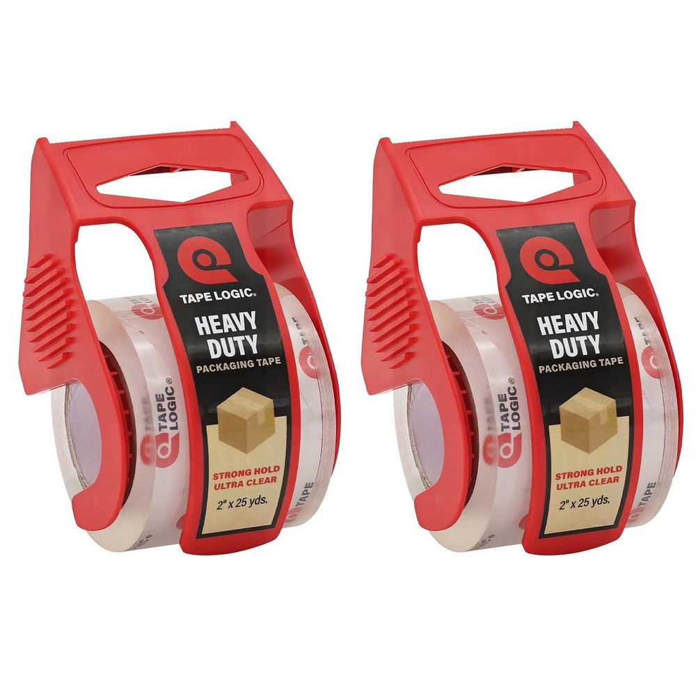 2 Pack 2.6 Mil Clear Heavy Duty Packing Tape Dispenser 2 Inch x 25 Yd