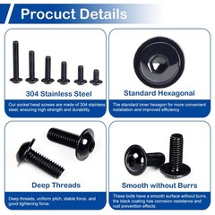 M6-1.0X 16mm 40Pcs Flanged Button Head Socket Cap Screws M6 x 16mm, Black