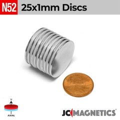 25mm x 1mm N52 Thin Super Strong Disc Rare Earth Neodymium Magnet 25x1mm