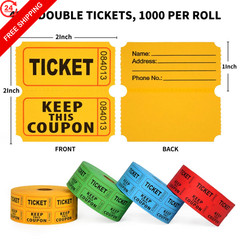 Huxowni 4000 Raffle Tickets Double 2inch x 2inch, Red/Yellow/Blue/Green