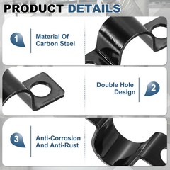 25Pcs 10mm U-Shaped Pipe Clamp Carbon Steel Double Hole Strap Clamp with Screw
