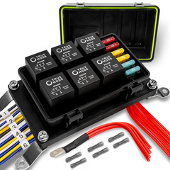 Waterproof 12V Fuse Relay Box Block Kit W/Pre-Wired Harness [12 & 16AWG] 6 Gang