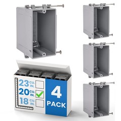 1-Gang New Work Outlet Box, 20 Cubic Inch (4-Pack) Single Gang PVC Electrical…