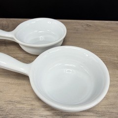 Revol France White Porcelain Single Handle Ramekins Set of 2 Individual Dishes