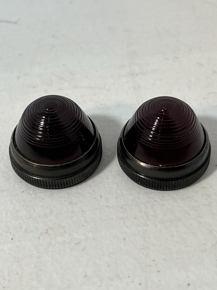 2x Antique Cutler Hammer Red Lens Tail GLASS 1”+ Diam. Rat Rod Vw Bug Bicycle