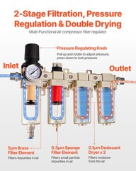 VEVOR Air Compressor Filter Regulator 3/4″ NPT 4-Stage Drying System Auto Drain