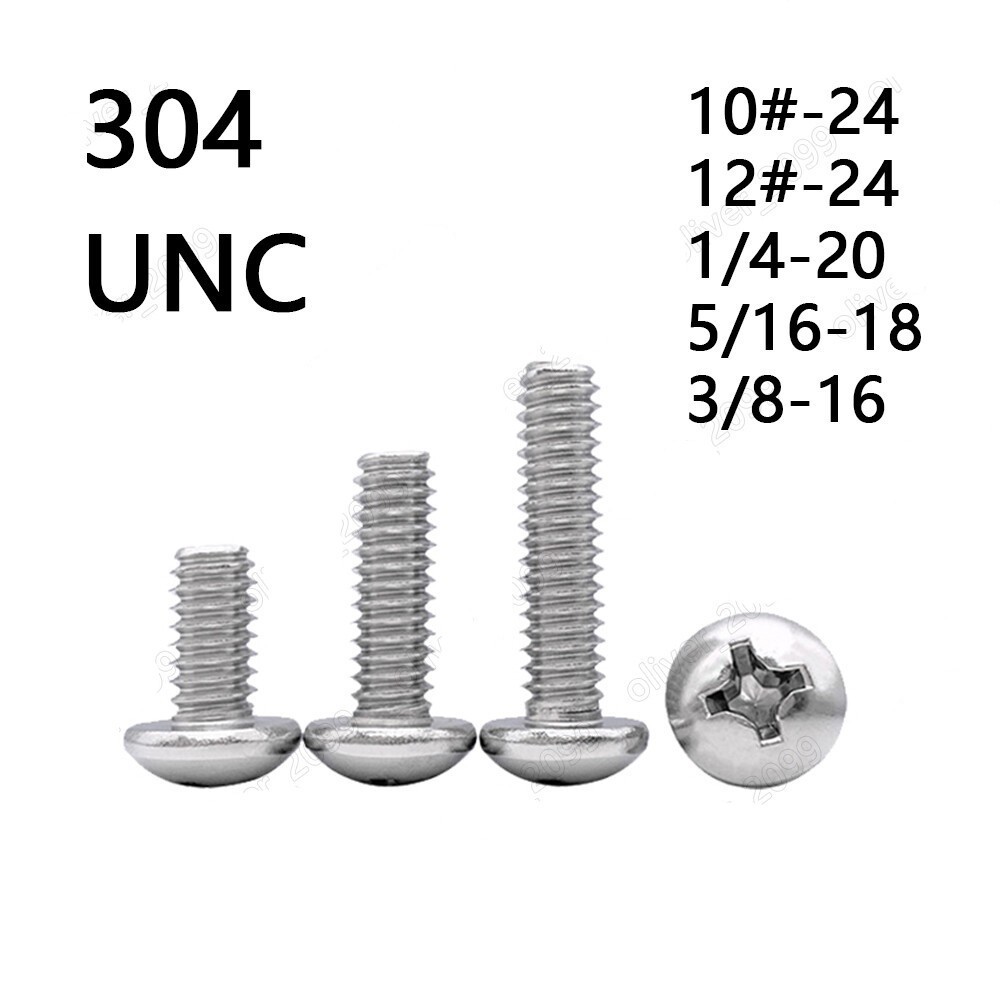 304 Stainless Steel Phillips Cross Pan Head Machine Screws 10# 12# 1/4 5/16 3/8