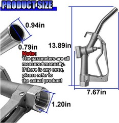 1″ FNPT Fuel Nozzle, 15/16″ Curved Spout Manual Fuel Nozzle with Hook and Swivel