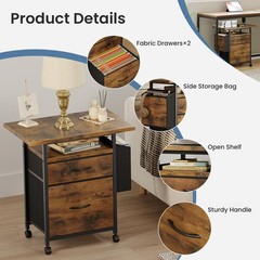Rolling Mobile File Cabinet w/2 Drawers&Open Storage Shelf Office Printer Stand