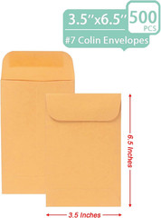 500 PCS #7 Coin Envelopes, 3.5 X 6.5 Inches Brown Kraft Envelopes Classic Small