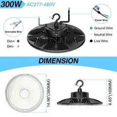 300W UFO Led High Bay Light Industrial Warehouse Lighting 45000LM Dimmable 5000K