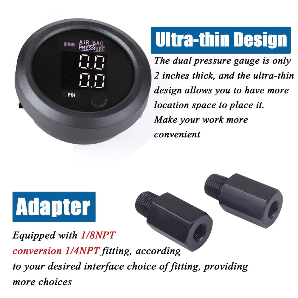52mm Dual Digital Air Pressure Gauge 0-220 PSI 2 1/8NPT Sensors Kit