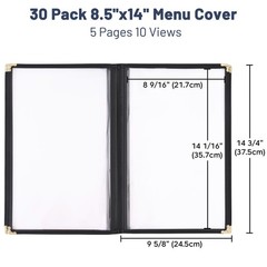 WeChef 30 Pack Menu Covers 8.5 x 14″ Book Style 5 Pages 10 Views Restaurant Club