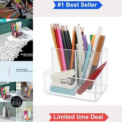 Acrylic Pen Holder 3 Compartments Desk Organizer Clear Pencil Holder for Office