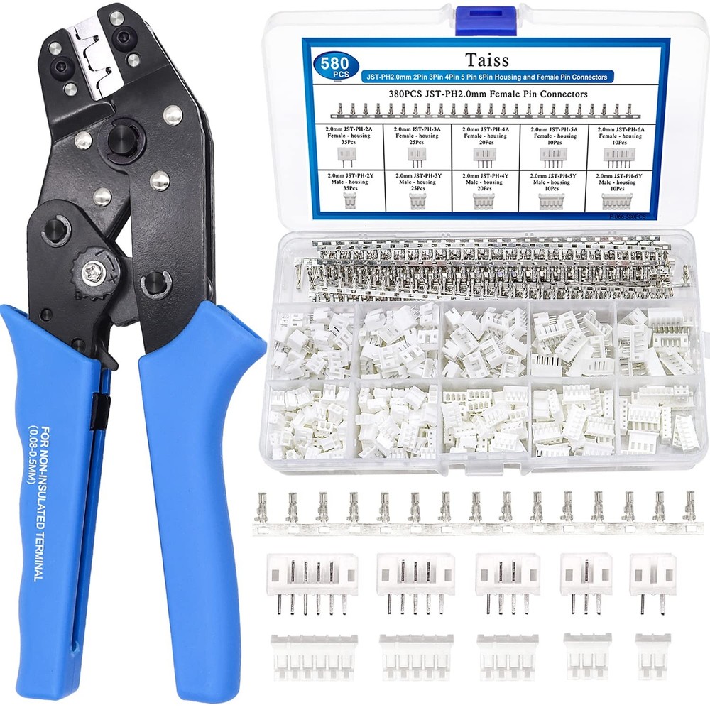 Taiss JST Crimping Tool with 580PCS JST PH Connector kit 2.0mm 2/3/4/5/6Pin H…