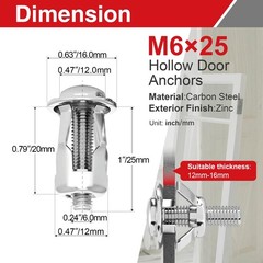 Neprift 20Pcs M6 x 25mm Hollow Door Anchors, Metal Molly Bolts with Screws fo…